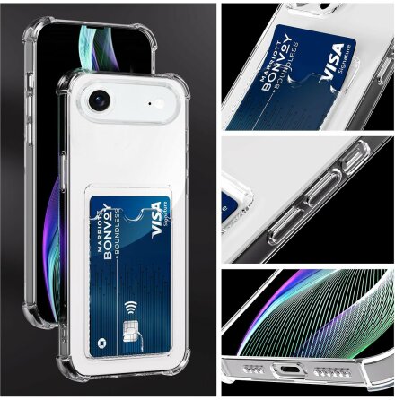 iPhone 17 Air Transparent Skal med Kortfack & Trdls Laddning