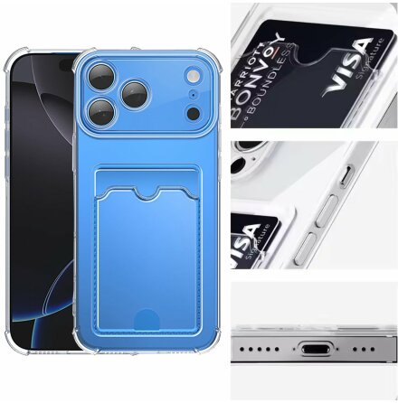 iPhone 17 Pro 3-i-1 Skal med Kortfack & Trdls Laddning