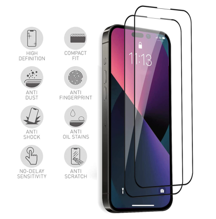 iPhone 15 Plus Tempererat Glas med Automatisk Dammrensning