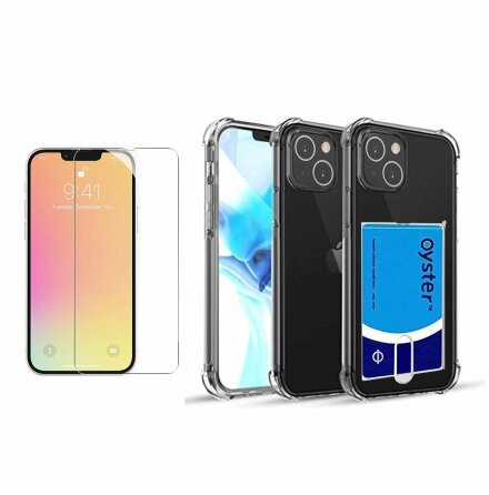 iPhone 14 - 1 Set Skal med Korth�llare och Sk�rmskydd